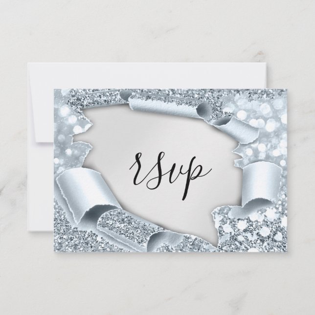 RSVP Wedding Glitter Bridal Gray Silver Blue (Back)