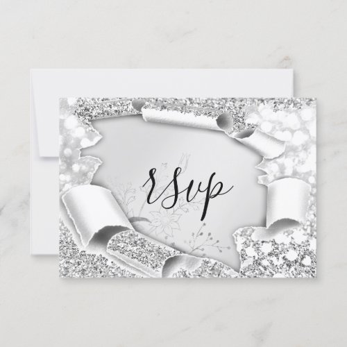 RSVP Wedding Glitter Bridal Gray Silver Flowers