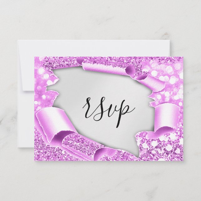 RSVP Wedding Glitter Bridal Gray Silver Pink Card (Back)