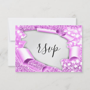 RSVP Wedding Glitter Bridal Gray Silver Pink Card
