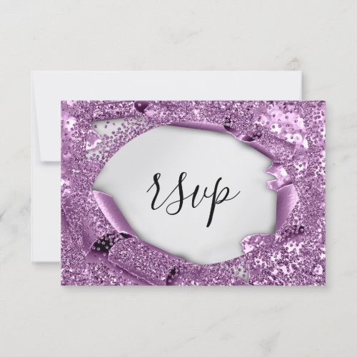 RSVP Wedding Glitter Bridal Gray Violet Purple