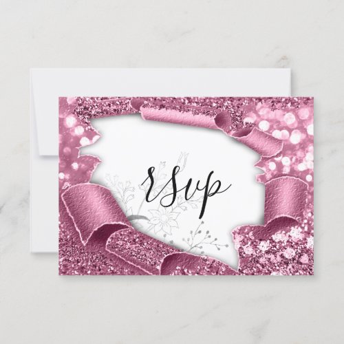 RSVP Wedding Glitter Bridal Grey Pink Florals 
