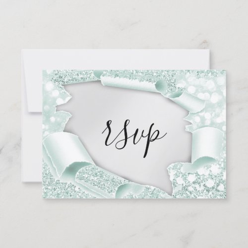 RSVP Wedding Glitter Bridal Grey Silver Mint Green