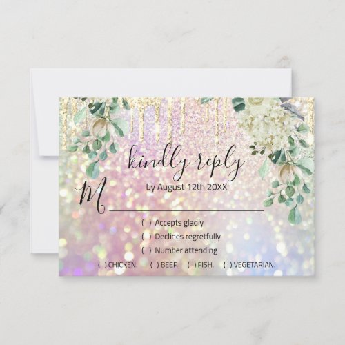 RSVP  Wedding Glitter Bridal Mint Drips Florals