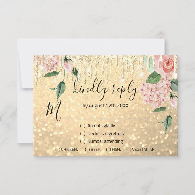 RSVP  Wedding Glitter Bridal Mint Glitter Gold (Front)