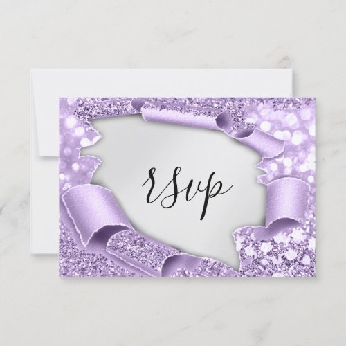 RSVP Wedding Glitter Bridal Purple Silver Elegant 