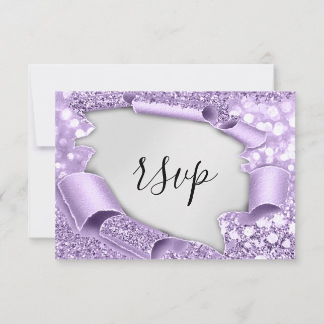 RSVP Wedding Glitter Bridal Purple Silver Elegant  Card (Back)