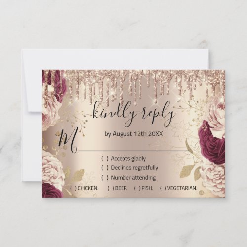 RSVP Wedding Glitter Bridal Rose Gold Wreath Drips