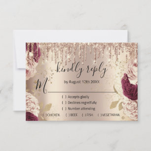 RSVP Wedding Glitter Bridal Rose Gold Wreath Drips Card