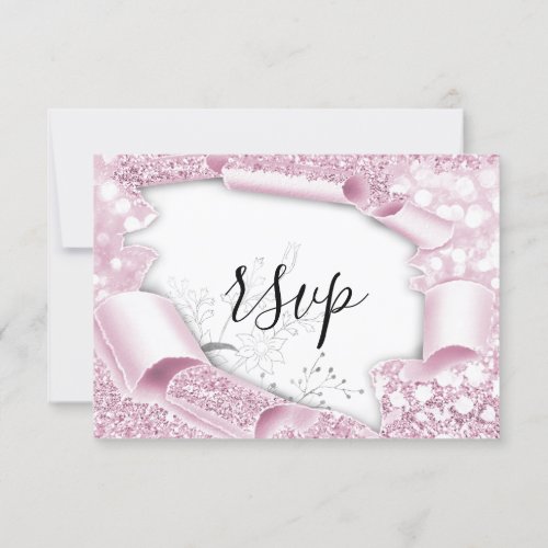RSVP Wedding Glitter Bridal White Pink Florals 