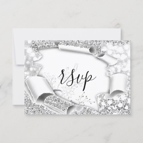 RSVP Wedding Glitter Bridal White Silver Flowers