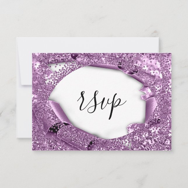 RSVP Wedding Glitter Bridal White Violet Purple Card (Back)