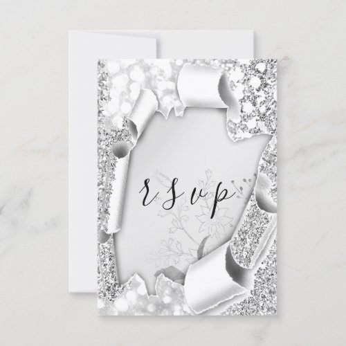 RSVP Wedding Glitter Frame Florals Silver Gray