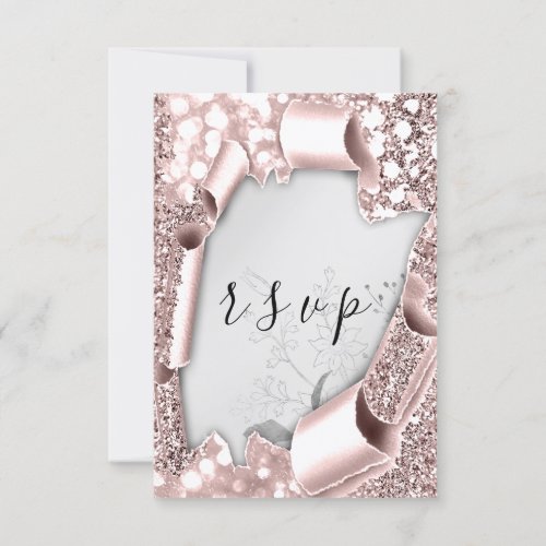 RSVP Wedding Glitter Frame Florals Silver Rose