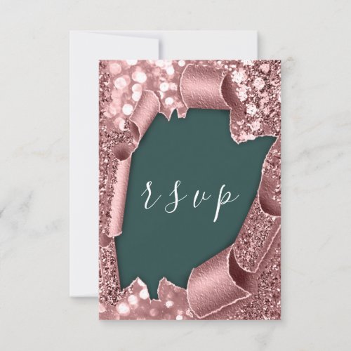 RSVP Wedding Glitter Teal Frame Rose