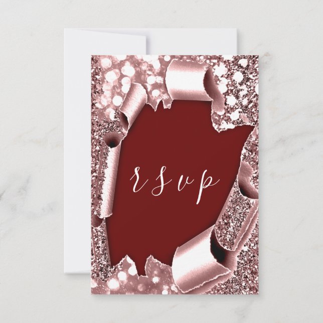 RSVP Wedding Glitter Teal Frame Rose Burgundy Card (Back)