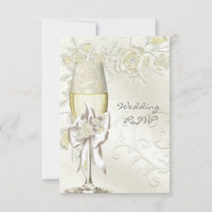 RSVP Wedding Gold Cream Pearl Floral Roses Card