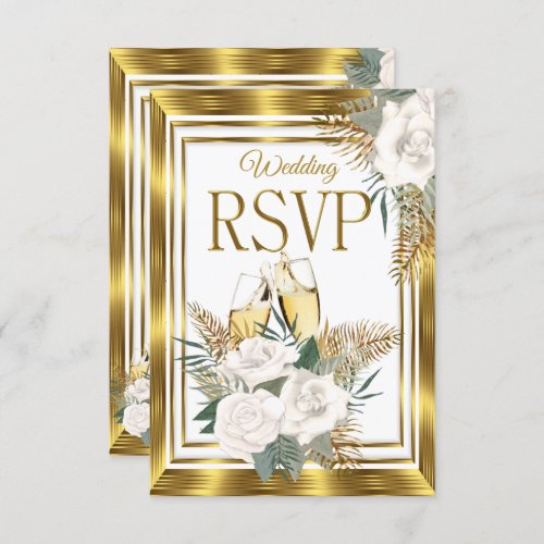 RSVP Wedding Golden White Rose Champagne Gold