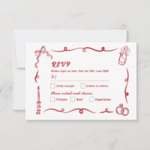 RSVP Wedding Hand Drawn Whimsical Red
