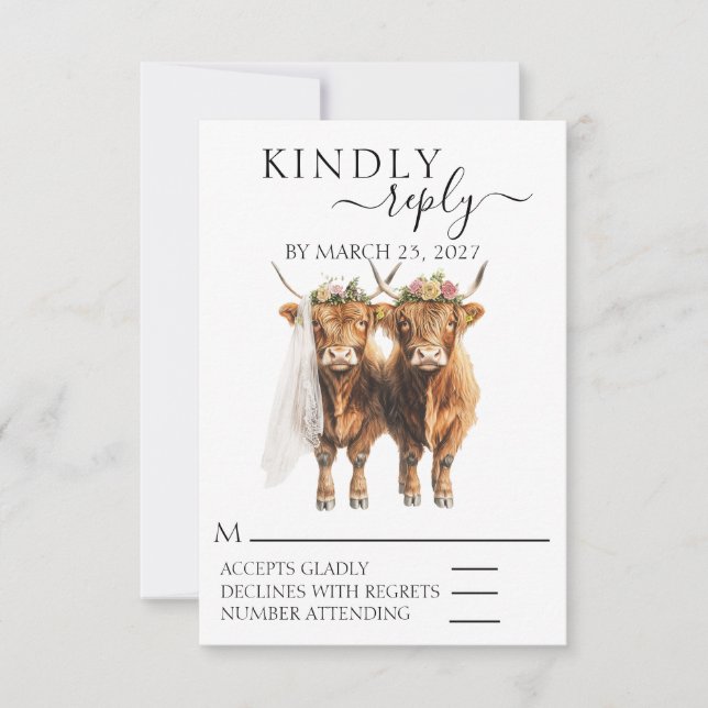 RSVP Wedding Highland cow Card (Front)