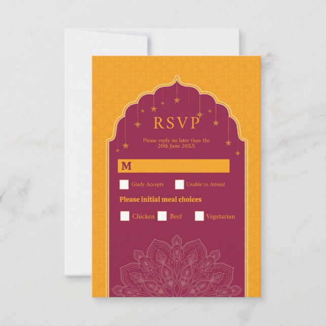 RSVP Wedding Indian Temple Palace Mustard  Invitation (Front)