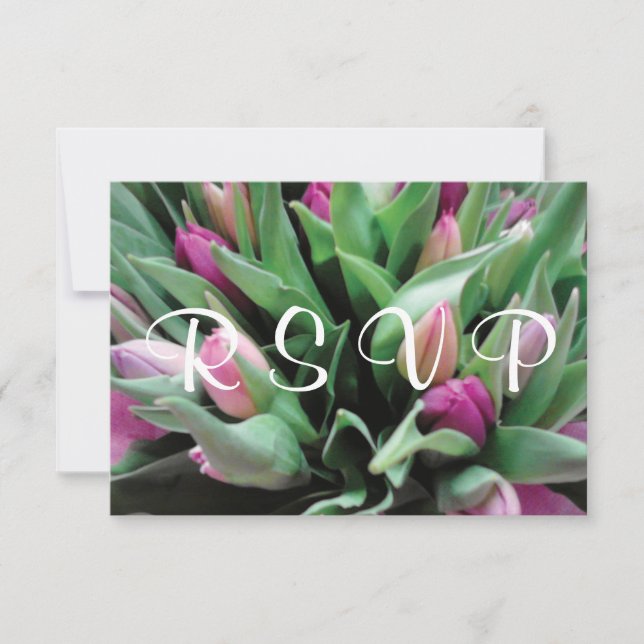 RSVP Wedding invitation cards | pink tulip flowers (Front)