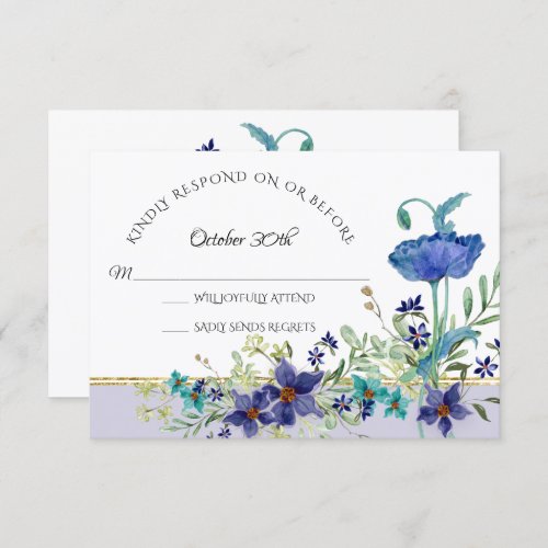 RSVP Wedding Lavender Blue Poppy Watercolor Floral Invitation