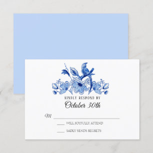 RSVP Wedding Lt Blue Chinoiserie Floral Watercolor Invitation