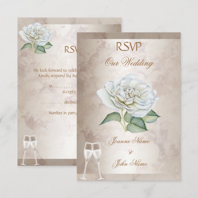 RSVP Wedding Marble Rose Cream White Champagne Invitation (Front/Back)