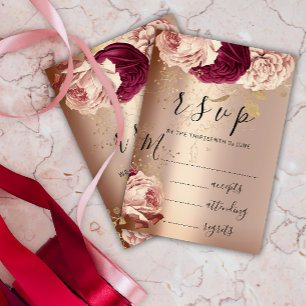 RSVP Wedding Marsala Florals Roses Pink Card