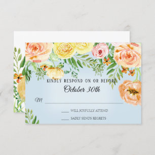 RSVP Wedding Modern Yellow Roses Blush Floral Invitation