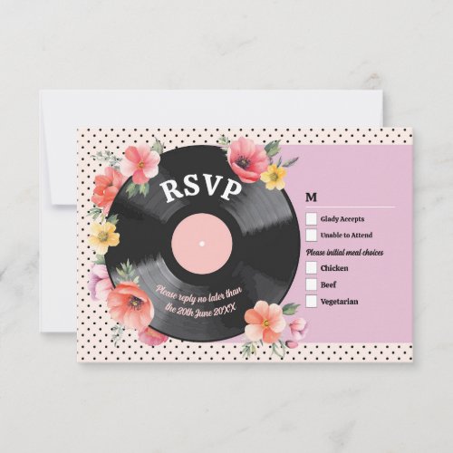 RSVP Wedding Music Record Wedding Floral 1950s Invitation