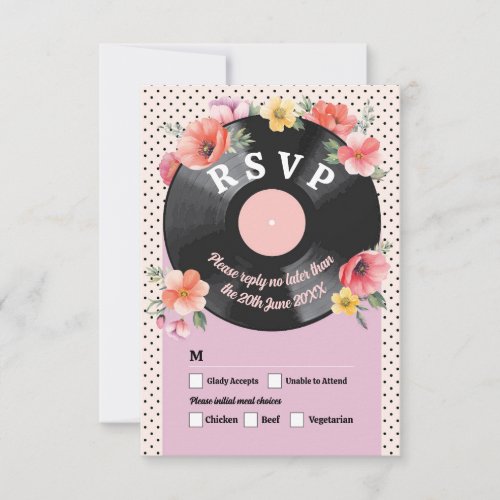 RSVP Wedding Music Record Wedding Floral 1950s Invitation