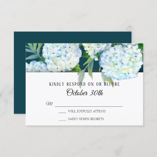 RSVP Wedding Painted White Hydrangeas Peacock Blue Invitation