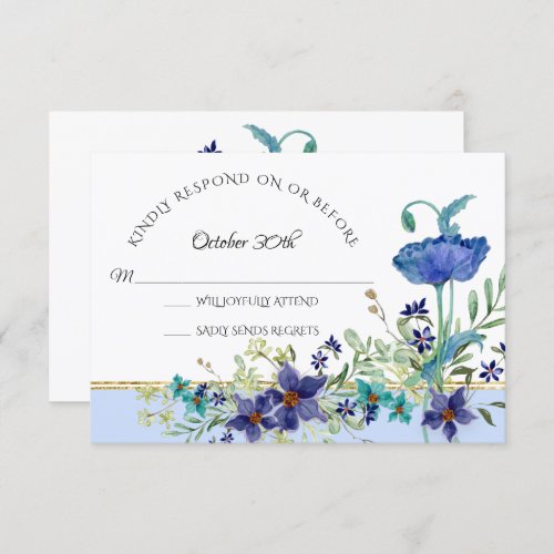 RSVP Wedding Pale Blue Poppy Watercolor Floral Invitation