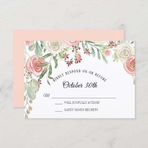 RSVP Wedding Pale Blush Ivory Roses Floral Invitation