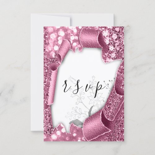 RSVP Wedding Pink Glitter Rose Floral Glam