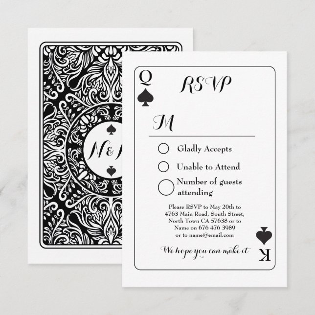 RSVP Wedding Playing Respond Card K Q Ace Spades (Front/Back)