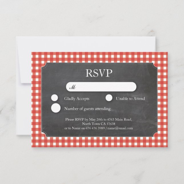 RSVP Wedding Red Check Chalkboard Cards Invites (Front)