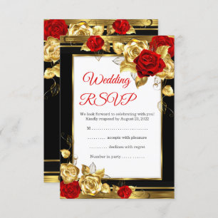 RSVP Wedding Red Gold Roses Black Gold Photo