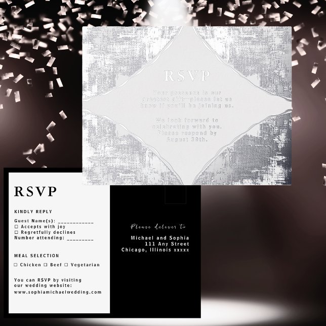 RSVP Wedding Response Card Modern Silver Luxury (Creator Uploaded)