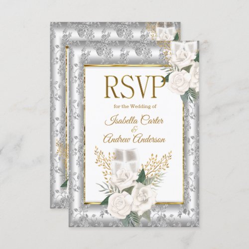 RSVP Wedding Rose Champagne Gold Silver Damask