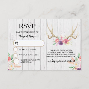 RSVP Wedding Rustic Antlers Stag Cards Invites