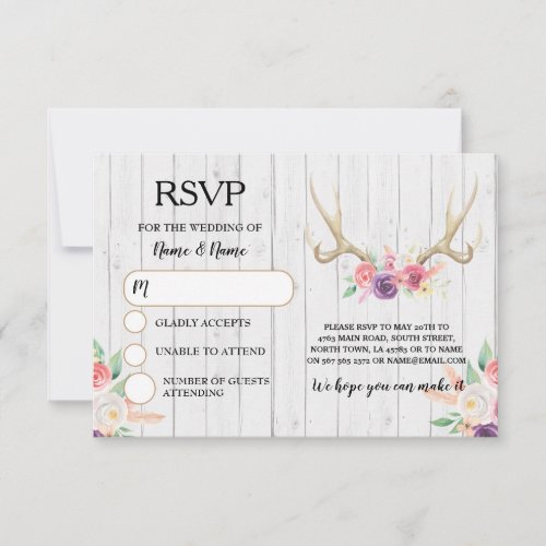 RSVP Wedding Rustic Antlers Stag Cards Invites