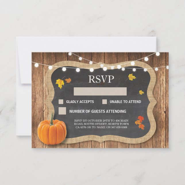 RSVP Wedding Rustic Chalk Pumpkin Respond Cards (Front)