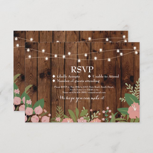 RSVP Wedding Rustic Wood Floral Cards Invites (Front/Back)