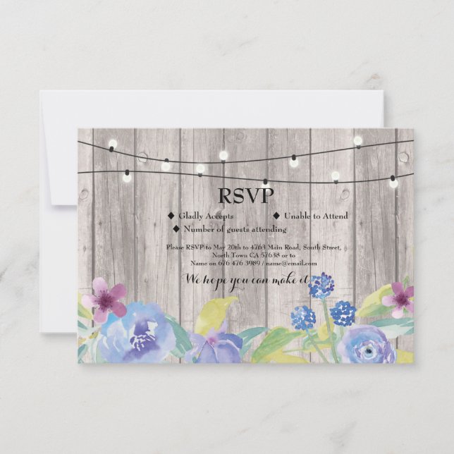 RSVP Wedding Rustic Wood Floral Cards Invites (Front)