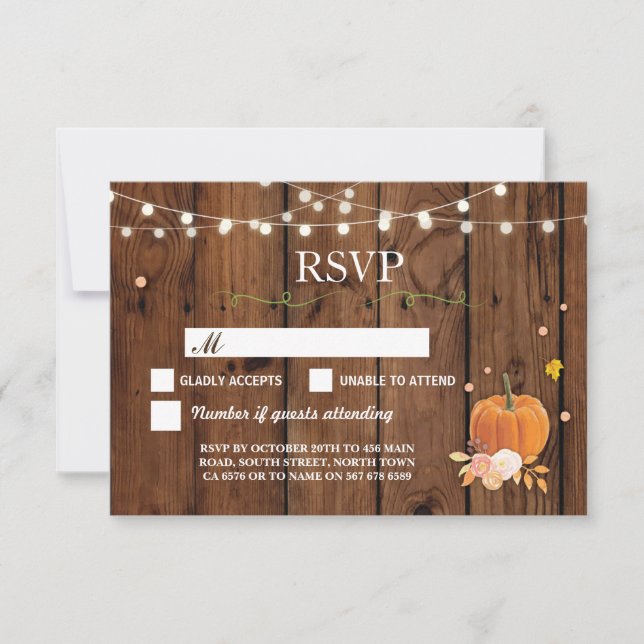 RSVP Wedding Rustic Wood Pumpkin Respond Cards (Front)