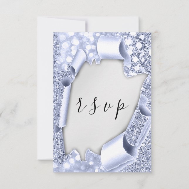 RSVP Wedding Silver Gray Paper 3D Blue Card (Back)