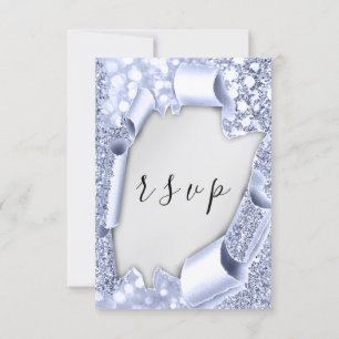 RSVP Wedding Silver Gray Paper 3D Blue Card